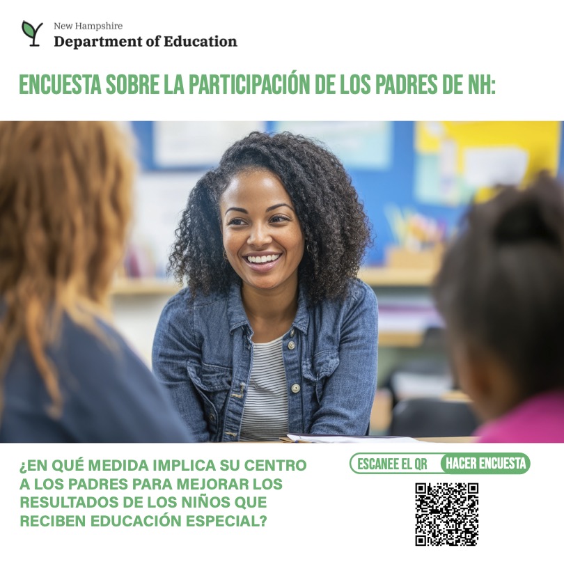 NH Parent Involvement Survey with QR code. Image can be clicked to access the survey